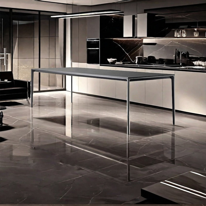 Modern minimalist rectangular black rock table, 29.53"H x 86.62"W x 35.43"L