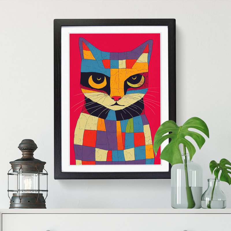 Cat Art Patchwork Vol.2 - Picture Frame Print, Black Framed, 34cm H x 25cm W