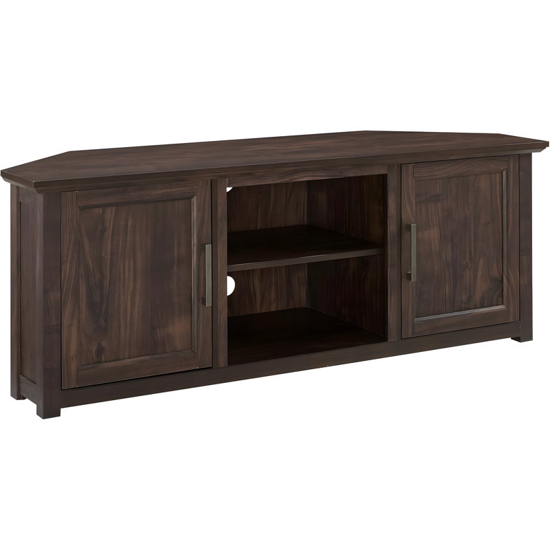 Camden Corner TV Stand For Large Tvs, Entertainment Centre With Adjustable Shelves And Cable Management, Rustic Dark Walnut Design