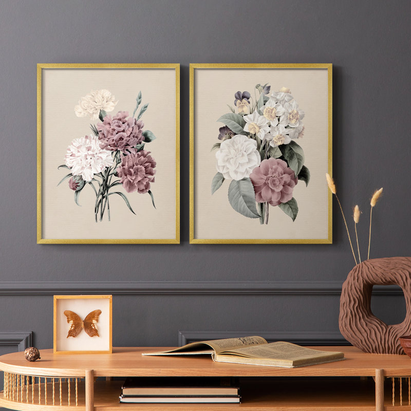Reproduction encadrée antique botanique I-Premium - prête à être accrochée - aucun clou requis - aucun clou requis, Doré