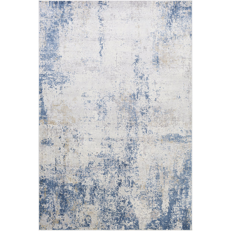 Tapis abstrait bleu clair / beige Bayfield, Rectangle 12 pi x 15 pi