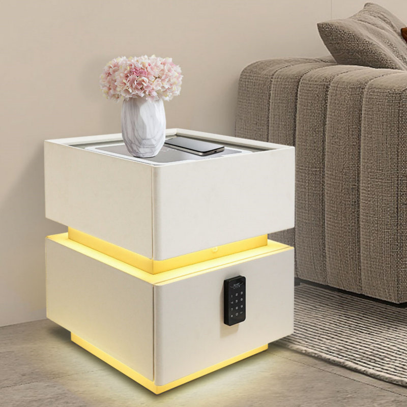 Table de chevet moderne avec éclairage à induction et verrouillage par mot de passe, table de chevet avec station de recharge sans fil, table de chevet intelligente avec station de recharge sans fil