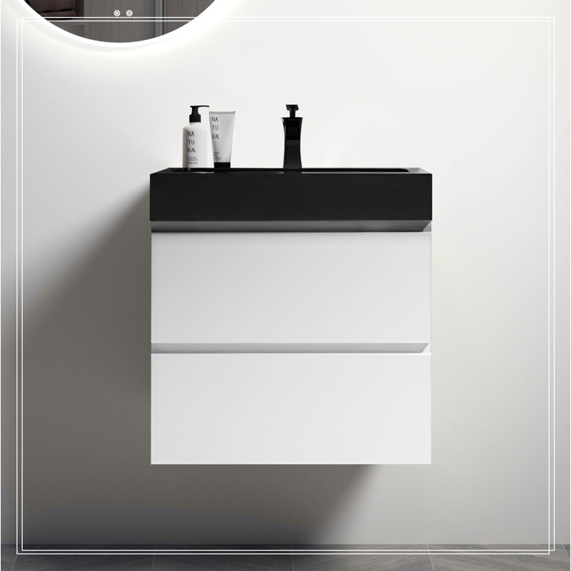 Meuble-lavabo de salle de bain avec lavabo, grand meuble-lavabo flottant mural