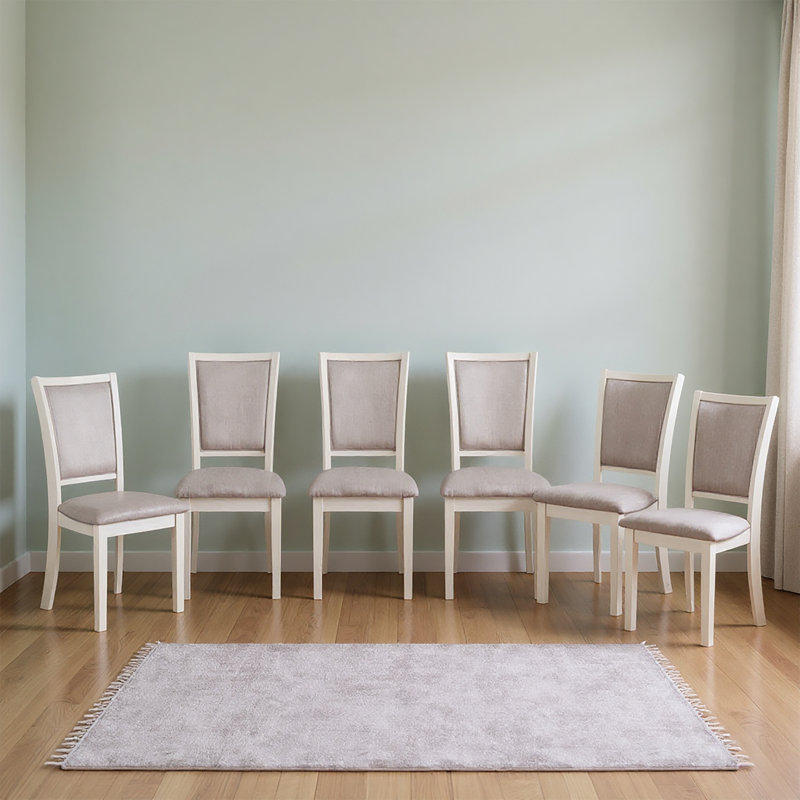 Josiha Wood Dining Chair (Set Of 6), Bisque, Cream/Beige, 6