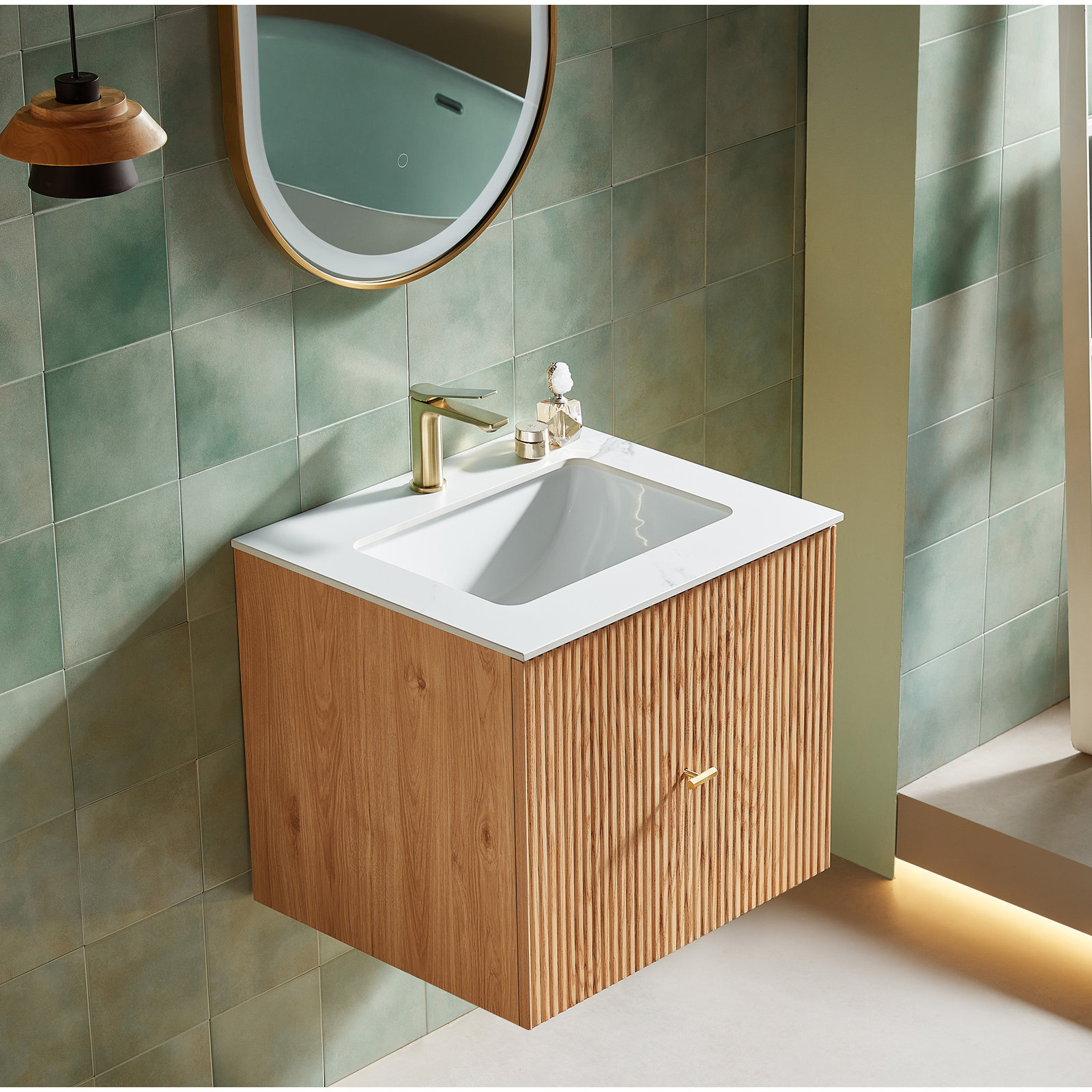 Jamell 30'' Single Bathroom Vanity, White, Natural Oak