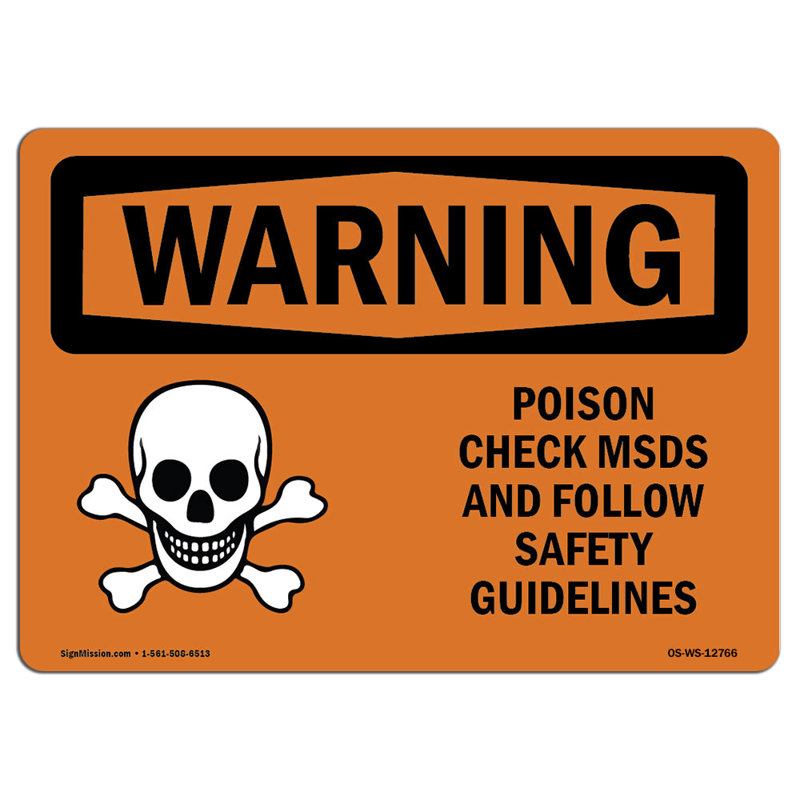 Poison Check MSDS, H 12 po x l 18 po x P 0,1 po