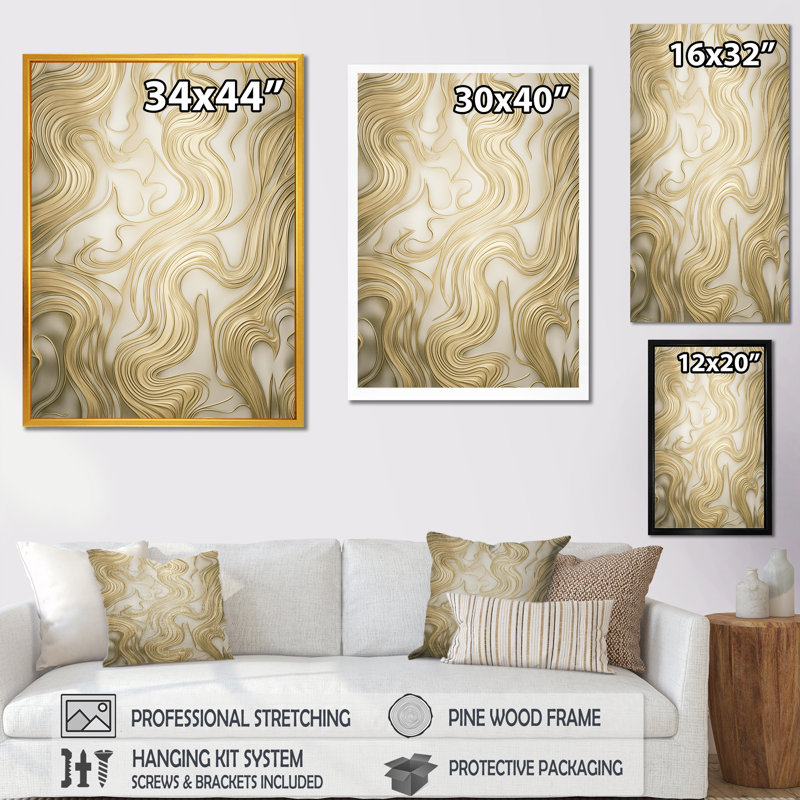 Décoration murale Smooth Gold Elegant Minimal Retro Glam Wave I - formes abstraites, Cadre doré à une seule photo