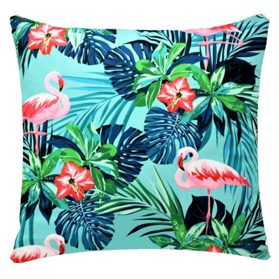 Dielle Tropical Palm And Flamingo Floral Square Throw Pillow Cover