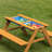 Takuo Convertible Wooden Sand and Water Table for your Toddlers Outdoor Playset Featuring 2 Play Box and a Removable Top that Transforms into Kids Picnic Table - Teak Stained