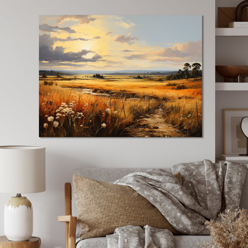 «Yellow Wheat Field Meadows III - Meadow», art mural, Toile tendue, H 16 po x l 32 po x P 1 po