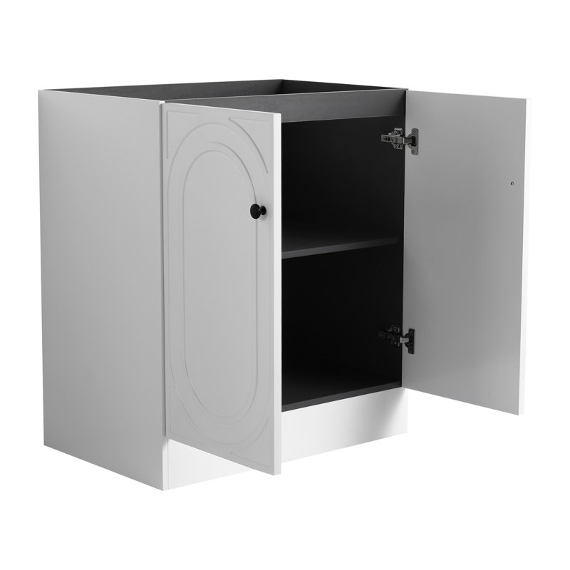 Meuble-lavabo moderne 30 po, portes à fermeture douce, contreplaqué blanc, lavabo non inclus, meuble-lavabo autoportant, 2