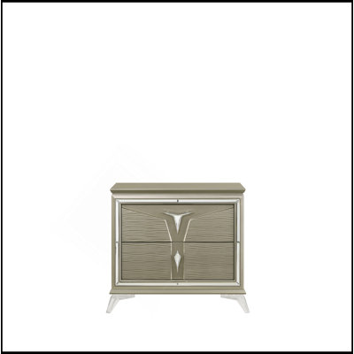 Table de chevet 2 tiroirs de style moderne en bois et accents en miroir