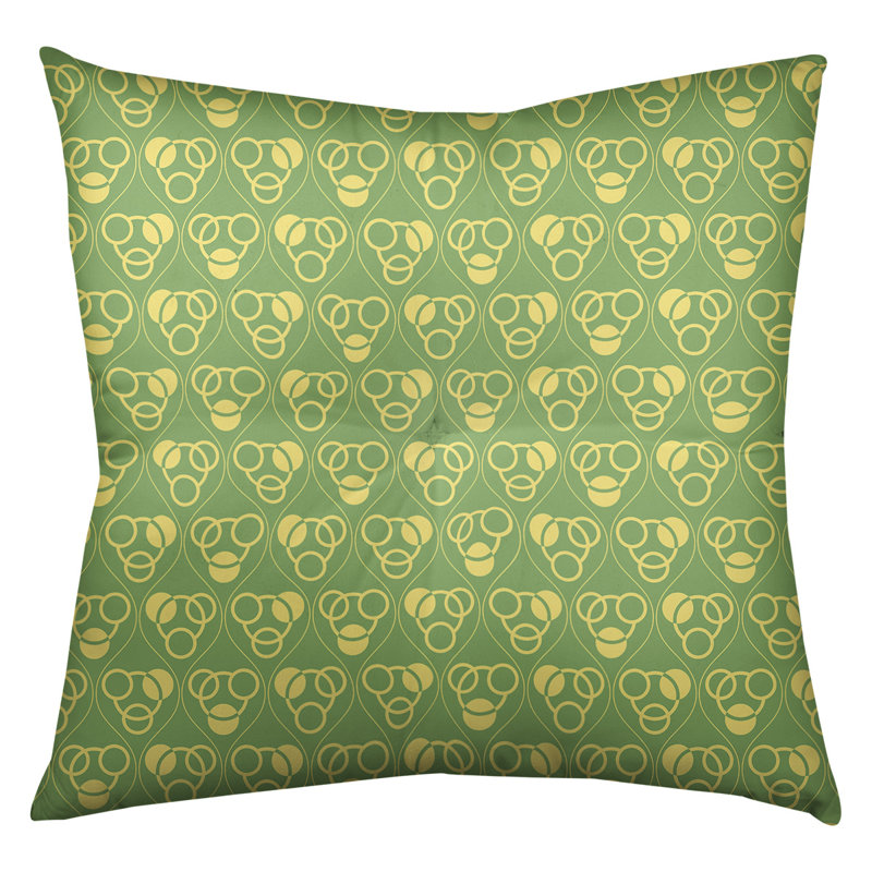Coussin de sol classique à motif de cercles et de vagues, 26 po x 26 po, Vert/jaune