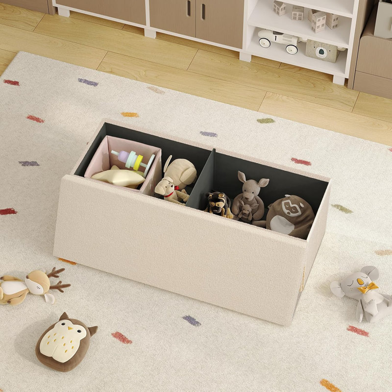 Prathana Fleece Upholstered Storage Bench, Beige