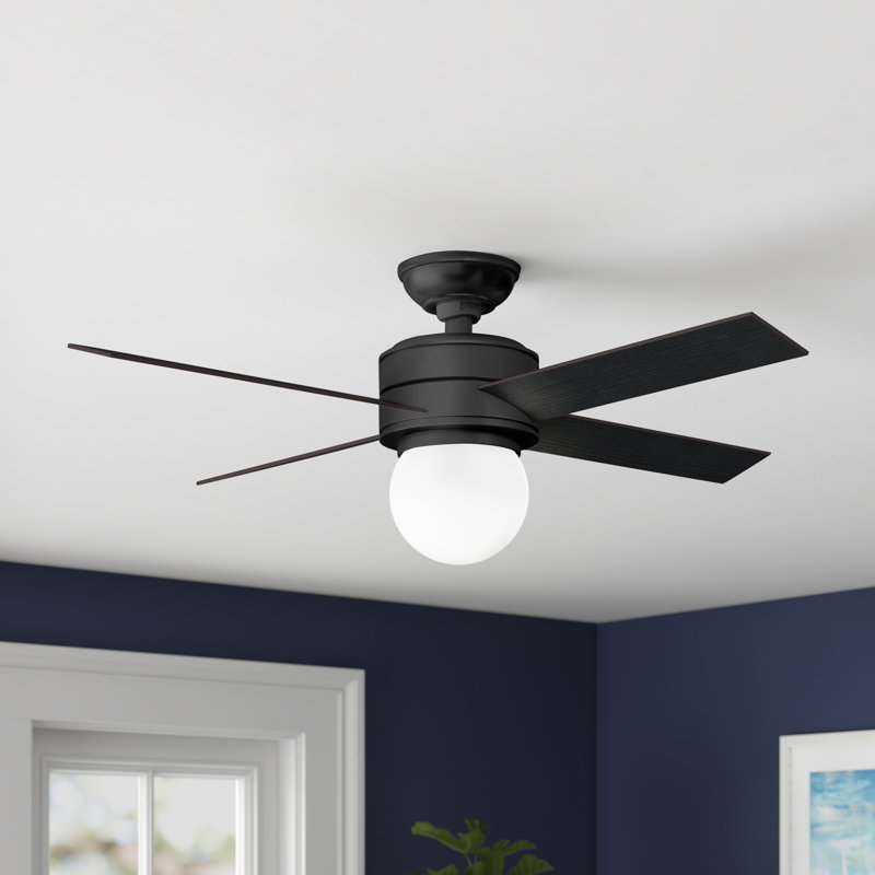 52" Hepburn 4 - Blade Indoor Modern Glam Ceiling Fan with Lights and Wall Control, Matte Black/Black Oak;Mid Century Walnut