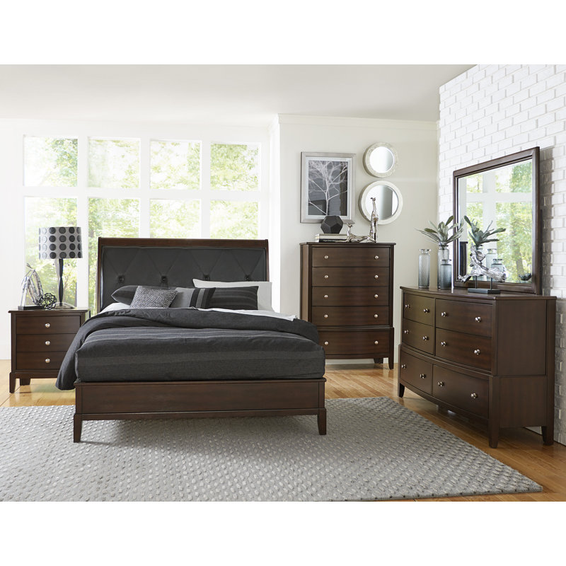 Ping Upholstered Bed, Cherry, California King