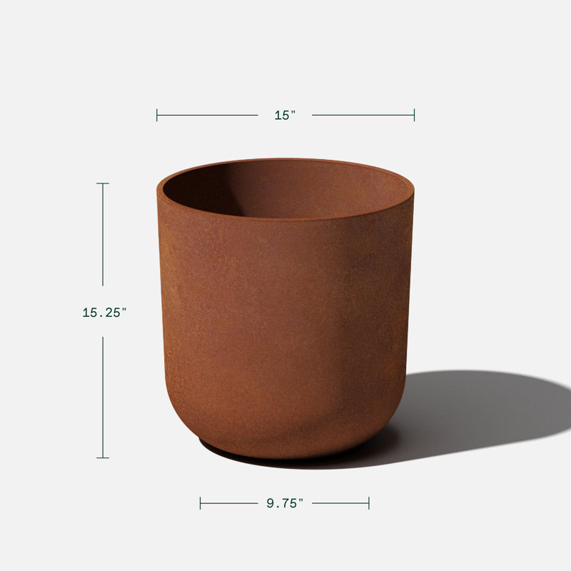 Rust Round Plastic-Steel Outdoor Planter, 15 inch