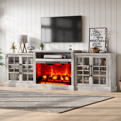 Cletus 97" Large Farmhouse TV Stand With 33" Fireplace, Rustic Grey
