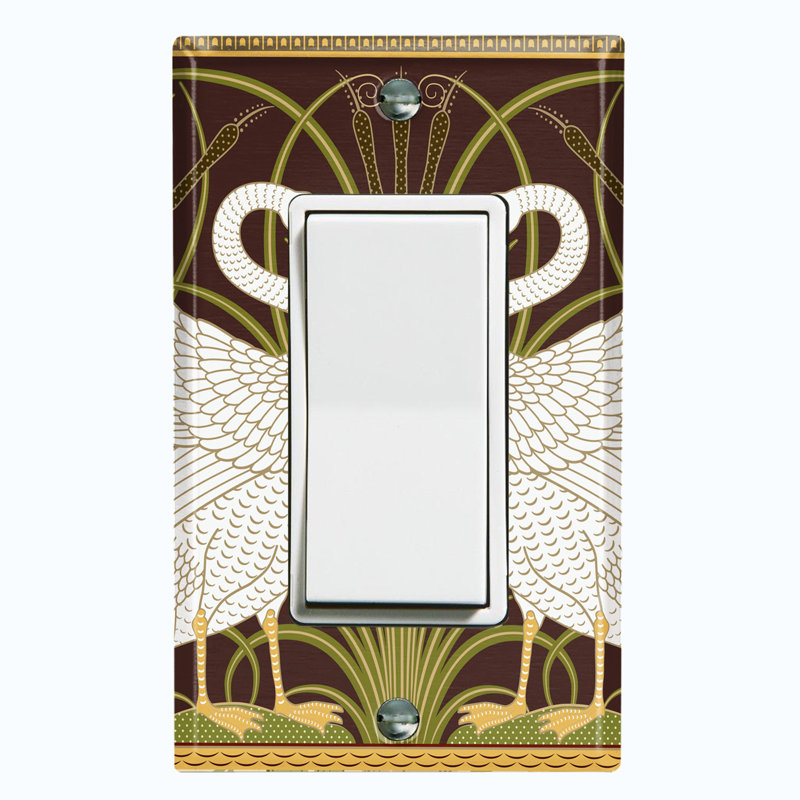 Metal Light Switch Plate Outlet Cover (Swan Lovers Plant Lake Brown - Single Rocker)