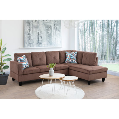 Ensemble de canapé modulaire en microfibre brun avec méridienne 2 pièces faisant face à la droite