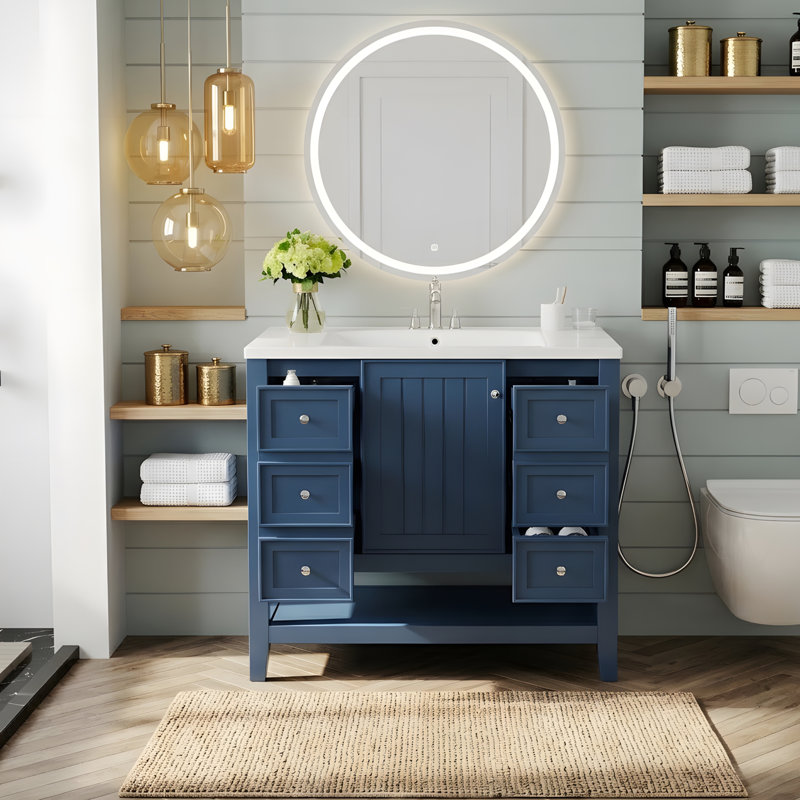 Meuble-lavabo 36 po avec lavabo et rangement polyvalent, Bleu