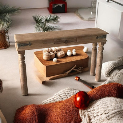 Elegant Waights 120cm Solid Acacia Wood Console Table - Hand Finished Sturdy Hallway Accent Furniture for Living Room Home