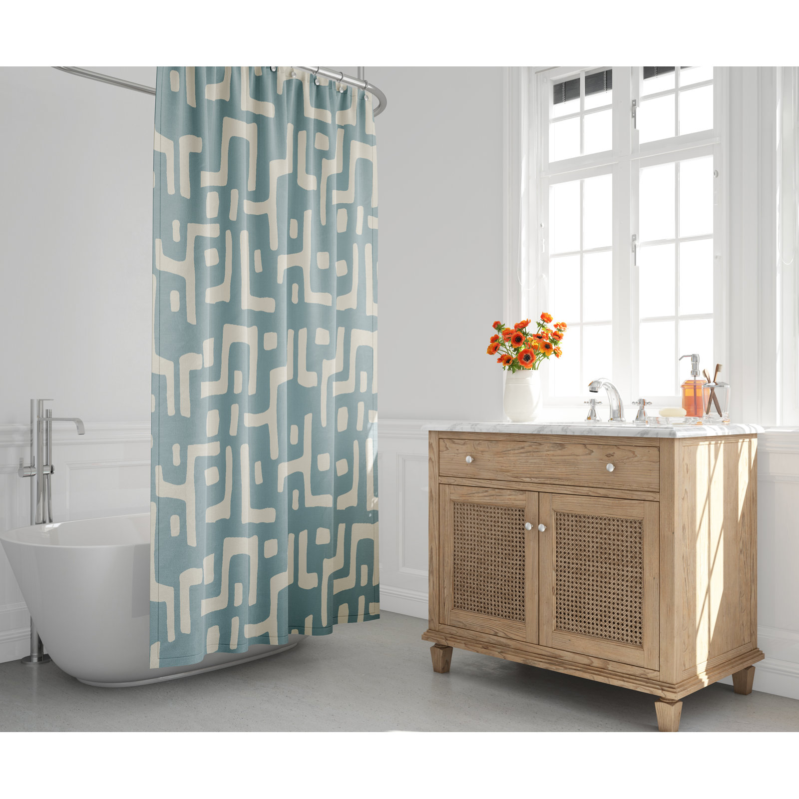 Polyester Shower Curtain, Blue/Beige