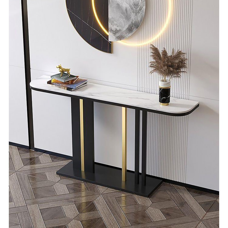 Table d'appoint contemporaine contemporaine, 31.5" H x 39.37" W x 11.81" D, White/Black