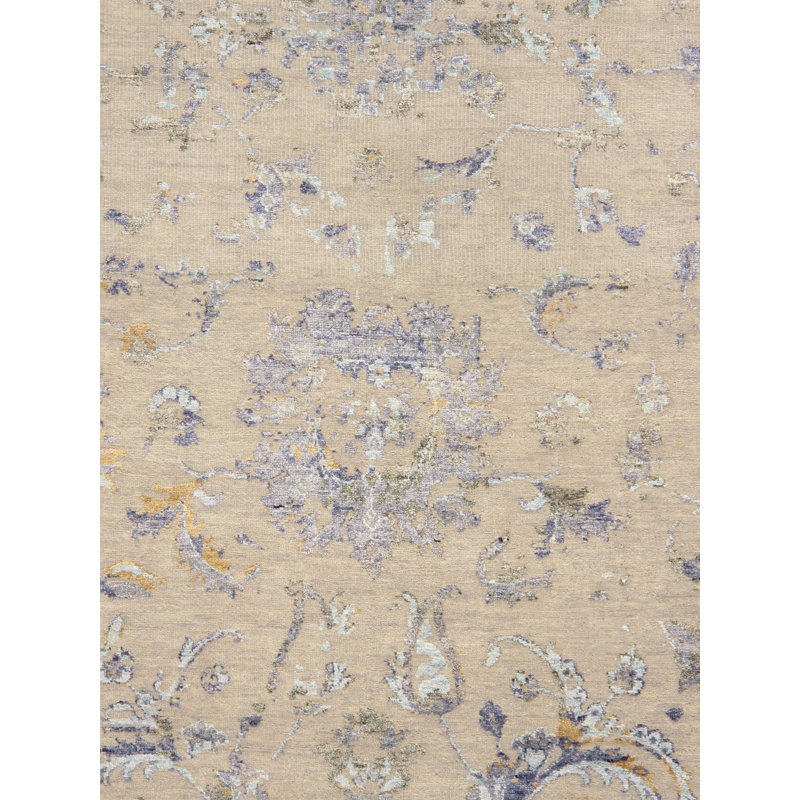 Transitional Hand-Knotted Silver Area Rug