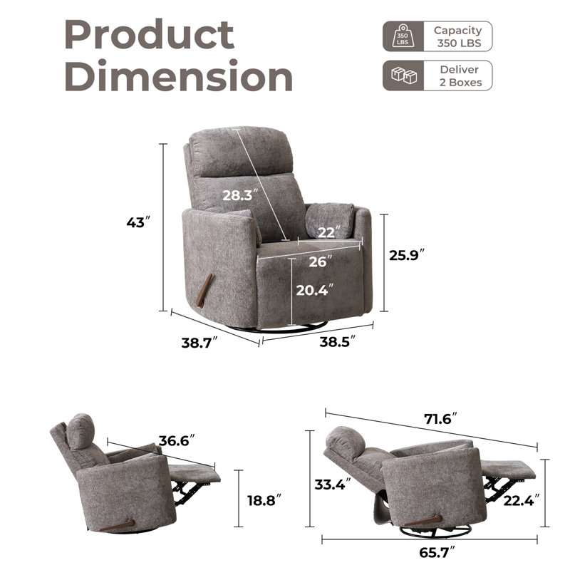 Oversized Swivel Recliner Chair With Massage And Heat,  Dark Grey, Gray