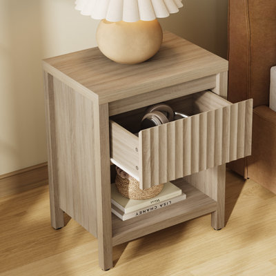Allete Modern Fluted 1-Drawer Nightstand With Open Shelf Storage