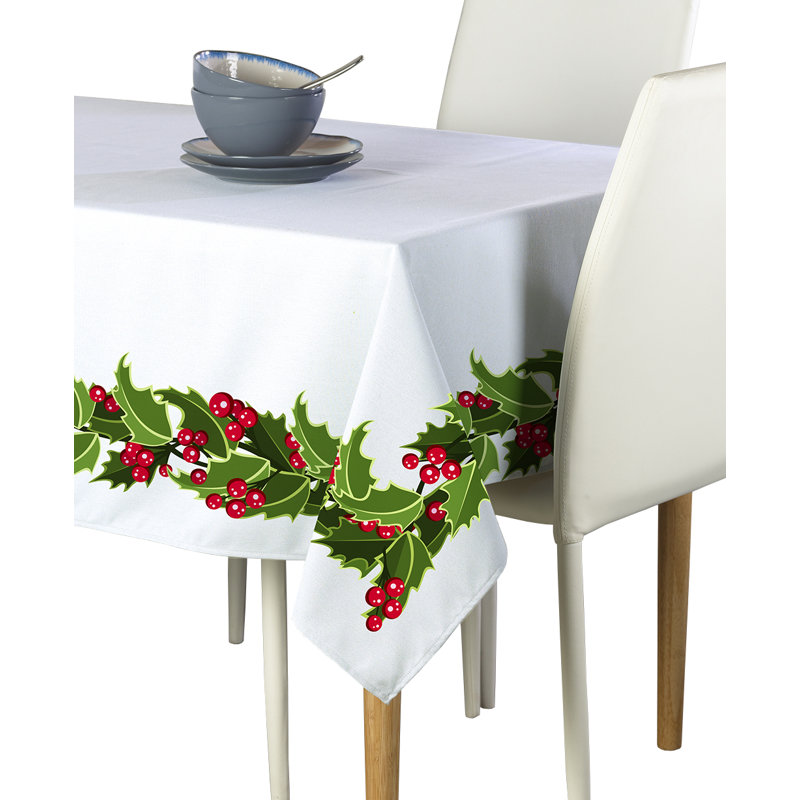 Leacross Floral Square Christmas Tablecloth, 70" L x 70" W, Christmas Holly Garland