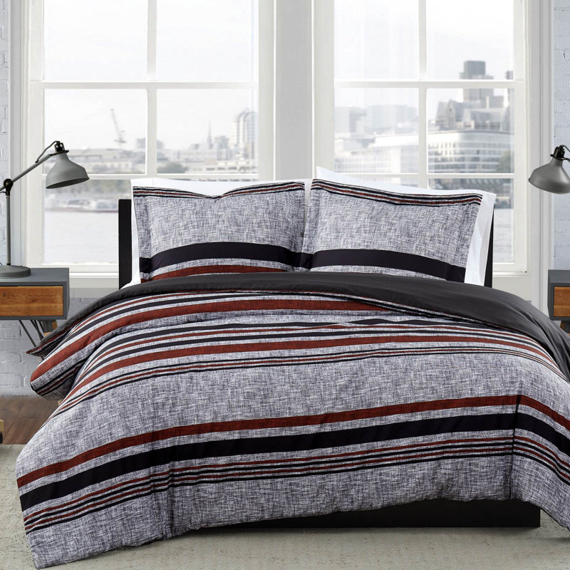 London Fog Warren Stripe Duvet Cover Set, King Duvet Cover + 2 King Shams