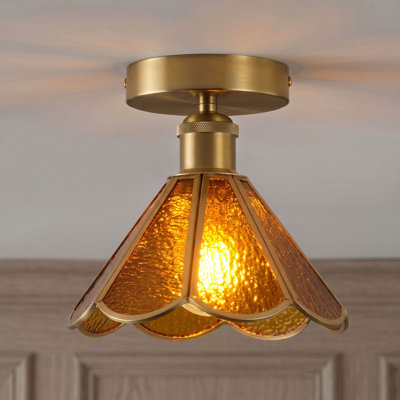 1-Dark brown flower shaped dimmable glass Flush Mount Light
