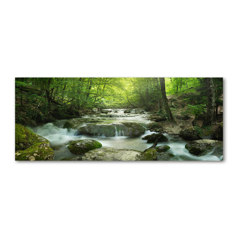Waterfall In The Forest - Print, 50cm H x 125cm W x 2cm D, Wrapped Canvas