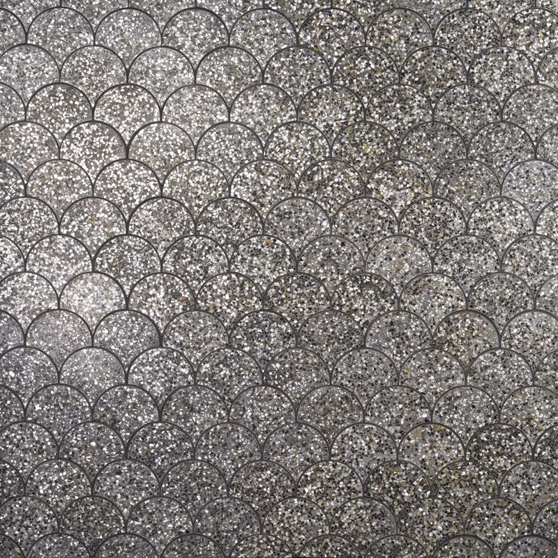 Reef 5" Fish Scale Polished Pearl Terrazzo Mosaic Tile, Gray