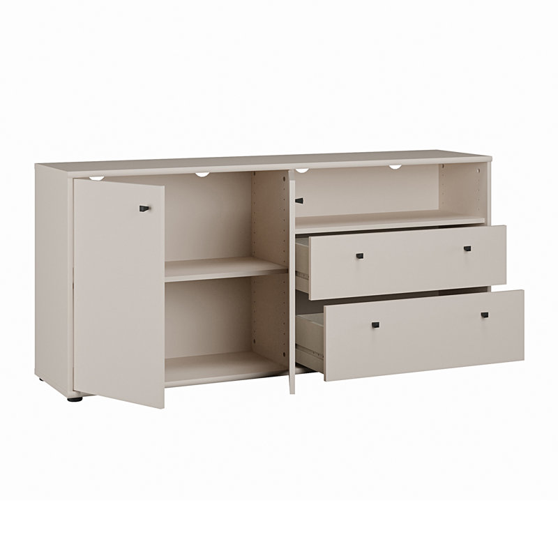Sabel Modern TV unit with 2 doors, 2 drawers and open compartment, living room cabinet, engineered wood, 143.9 cm W x 66.3 cm H x 34.8 cm D