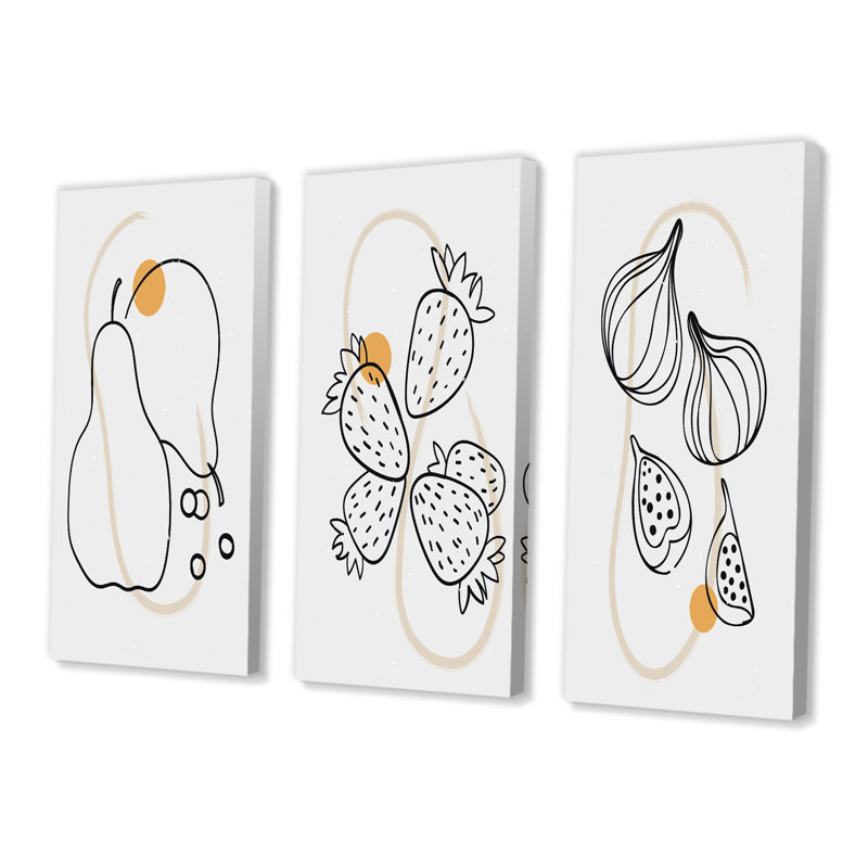 Organic Hipster Fruits III - ensemble de 3 impressions sur toile tendue, H 40 po x l 60 po