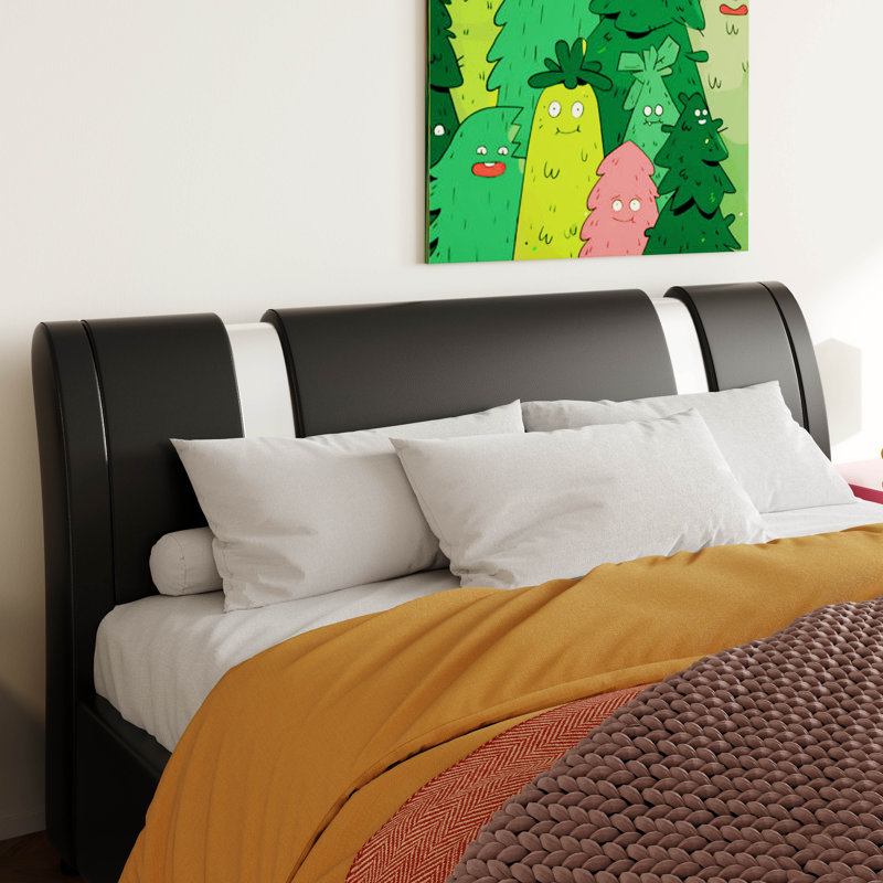 Lit plateforme tapissier Hejran, sans sommier tapissier, Grand, Noir