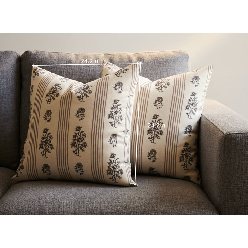 2-Piece Floral Pattern Pillowcase Set, 24.2 X 24.2 Inches, Brown, Unisex Floral Stripe Design, Farmhouse Style, Soft And Comfortable, Suitable For Sofas, Beds, And Home Decor.