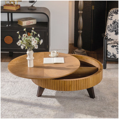 Table basse ronde rétro avec rangement, design intemporel pour le salon et le bureau, durable et élégant