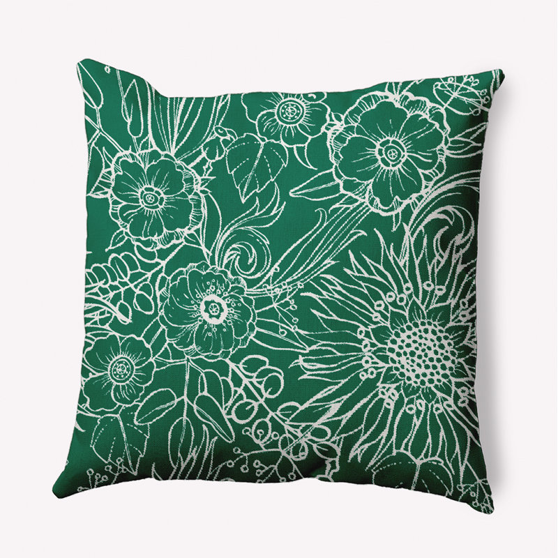 Coussin cubique carré à imprimé floral Zentangle, Carré 18 po, Vert pré