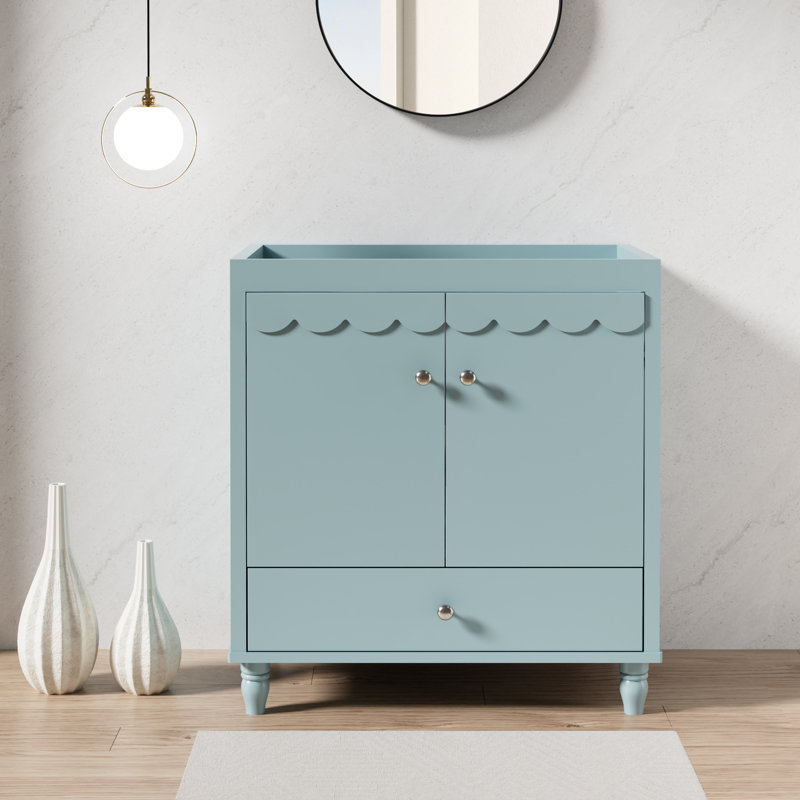 Base de meuble-lavabo autoportant 30 po seulement, lavabo non inclus, rebord ondulé décoratif, Bleu