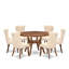Ensemble de table de cuisine 7 pièces en polyester 6 chaises de cuisine beige clair, dossier capitonné et une table ronde de 54 po au fini noyer antique.-202263805