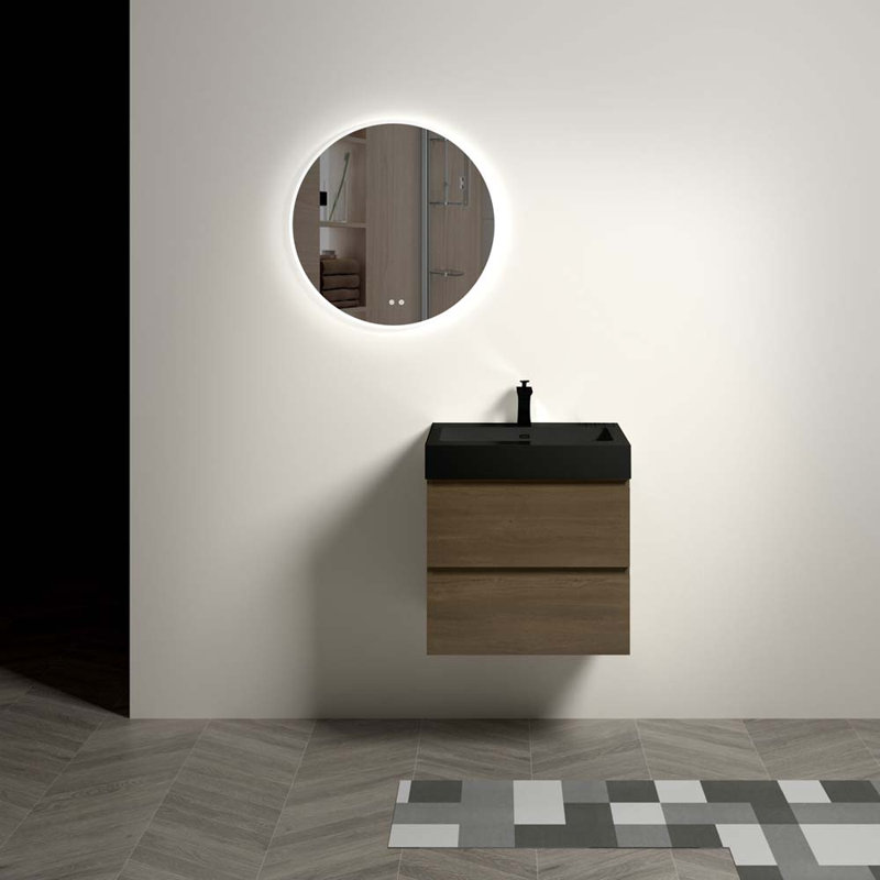 24'' Single Bathroom Vanity with Ceramic Top, Dark Oak/Black