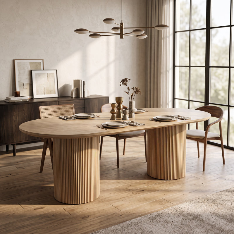 Table de salle à manger ovale en bois massif naturel de 90,5 po de largeur avec pieds cannelés