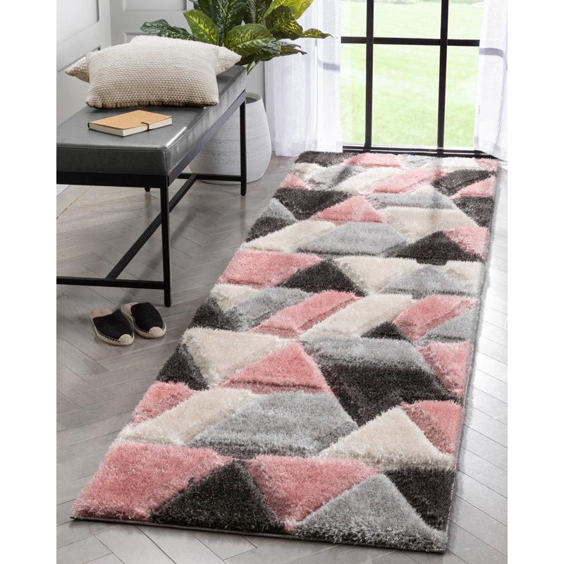 Cobina Holland Modern Geometric Blush 3D Textured Thick & Soft Shag Rug, Runner 2'7" x 9'10"
