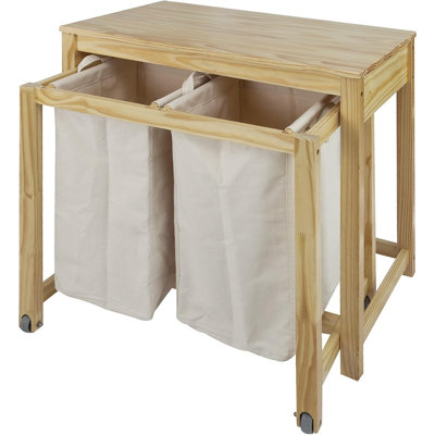 Panier à linge en bois naturel avec tablette de rangement, organisateur de vêtements pour chambre, salle de bain et buanderie