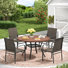 Ensemble de salle à manger de patio pour 4 personnes avec table de salle à manger ronde en métal et 4 chaises de salle à manger en rotin