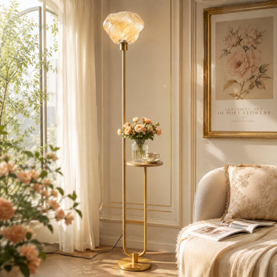 Modern 1-Light Floor Lamp With Curved Ripple Glass Shade, 65-Inch Tall Standing Lamp With 3000 Warm White, For Living Room, Bedroom, Office, And Corner Decor（Bulb Included）